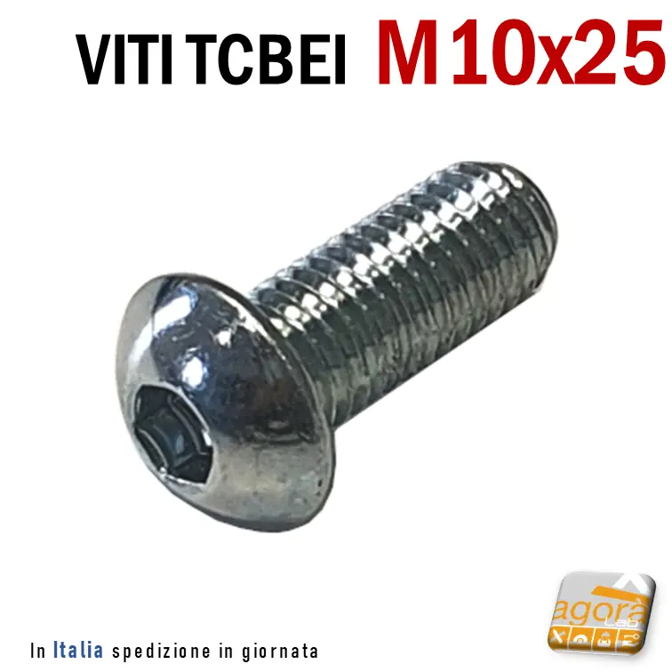 10pz VITI TCBEI M10x25 ZINCATO TESTA CILINDRICA BOMBATA BRUGOLA MA10 ISO7380