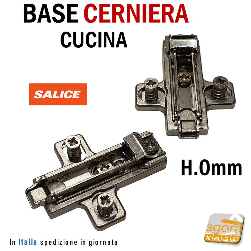 2-10pz BASE REGOLABILE X CERNIERE A MOLLA SALICE H=0 INNESTO RAPIDO CON VITE EURO