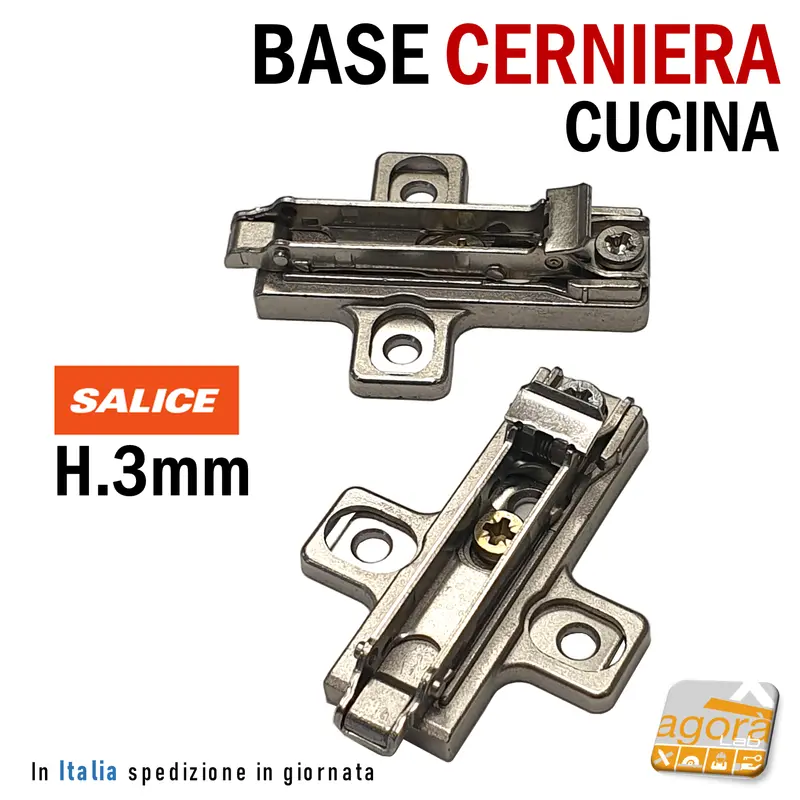 2-10pz BASE REGOLABILE X CERNIERE A MOLLA SALICE H=3 INNESTO RAPIDO DA AVVITARE