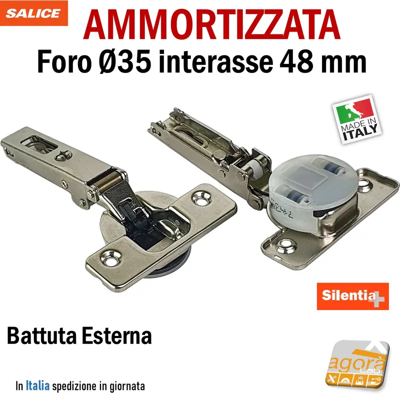 2-20pz CERNIERA AMMORTIZZATA CUCINA FORO 35 COLLO DIRITTO SALICE WURTH HAFELE int 48 PER MOBILI