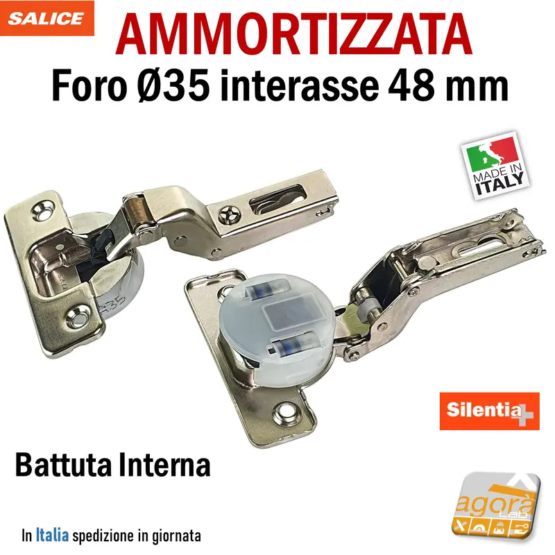 2-20pz CERNIERA AMMORTIZZATA CUCINA FORO 35 COLLO PIENO SALICE WURTH HAFELE int 48 BATTUTA INTERNA PER MOBILI
