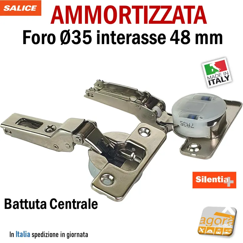 2-20pz CERNIERA AMMORTIZZATA CUCINA FORO 35 MEZZO COLLO SALICE WURTH HAFELE int 48 BATTUTA CENTRALE PER MOBILI