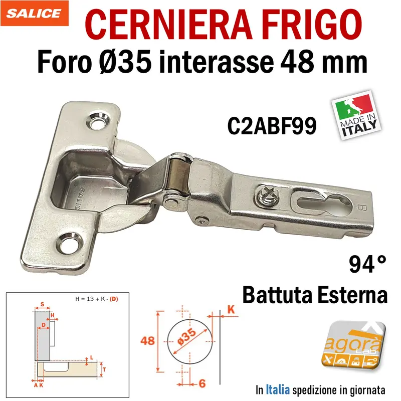2-20pz CERNIERA FRIGO SALICE 94° C2ABF99 PER ANTE PORTE MOBILI CUCINA int 48