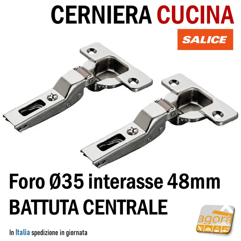 2-20pz CERNIERA SALICE FORO 35mm PER ANTE PORTE MOBILI CUCINA int 48 BATTUTA CENTRALE Collo 9