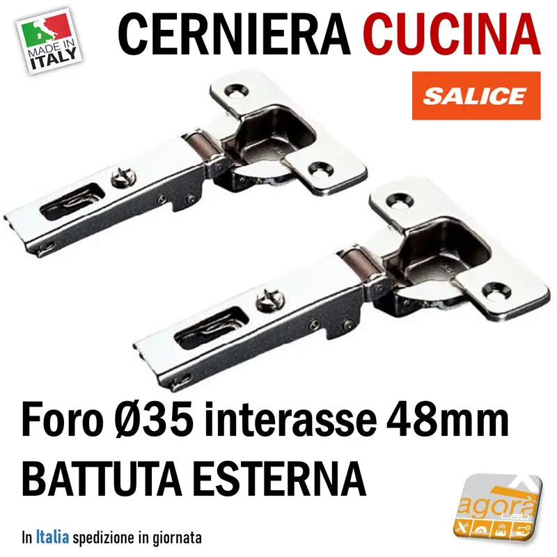 2-20pz CERNIERA SALICE FORO 35mm PER ANTE PORTE MOBILI CUCINA int 48 BATTUTA ESTERNA Collo 0