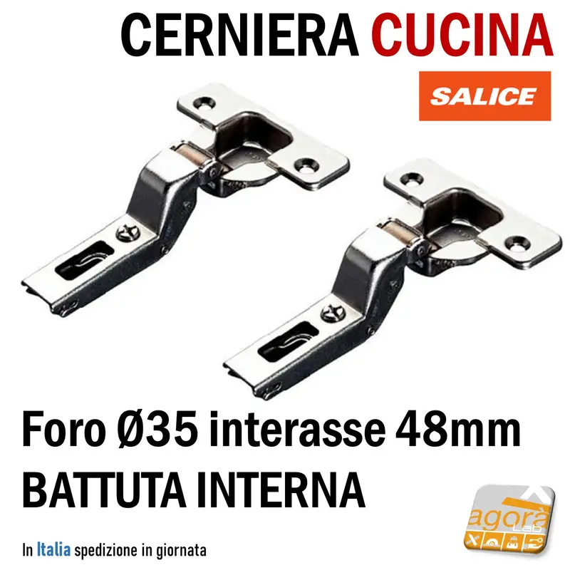 2-20pz CERNIERA SALICE FORO 35mm PER ANTE PORTE MOBILI CUCINA int 48 BATTUTA INTERNA Collo 17