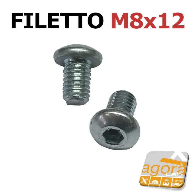 20-100pz VITI VITE TCBEI M8X12 ZINCATO FILETTO METRICO TESTA CILINDRICA BOMBATA ESAGONO.