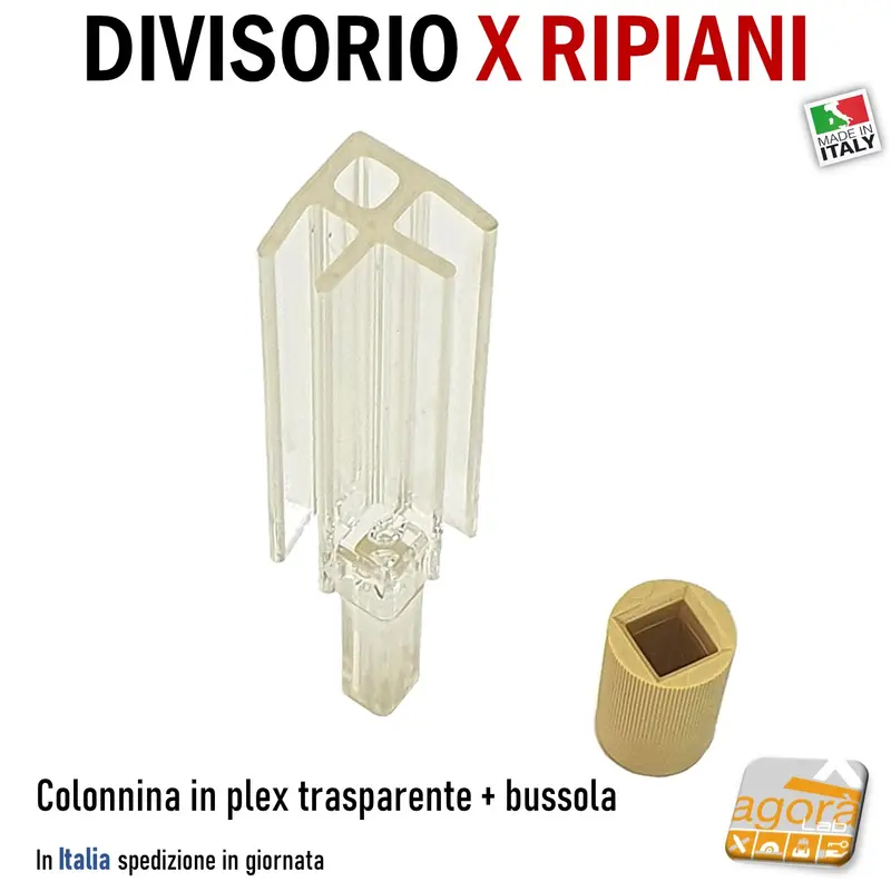 20Pz COLONNINA PLEX TRASP H6cm ANGOLARE CON BUSSOLA PER ALZATINA RIPIANI NEGOZIO