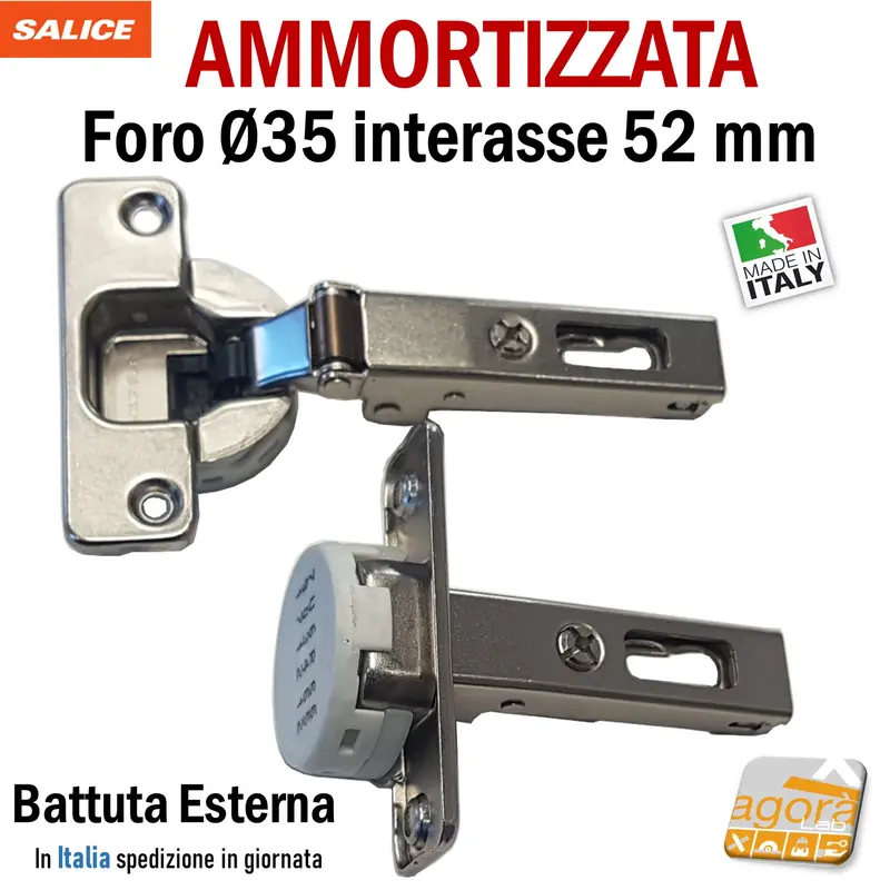 2PZ CERNIERA AMMORTIZZATA CUCINA FORO 35mm COLLO DIRITTO RICAMBIO SALICE WURTH HAFELE int 52