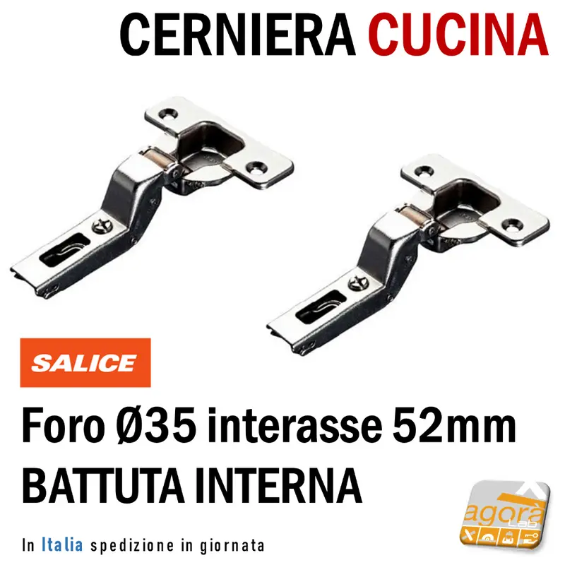 2pz CERNIERA CUCINA A MOLLA FORO 35mm COLLO PIENO RICAMBIO SALICE WURTH BATTUTA INTERNA int 52