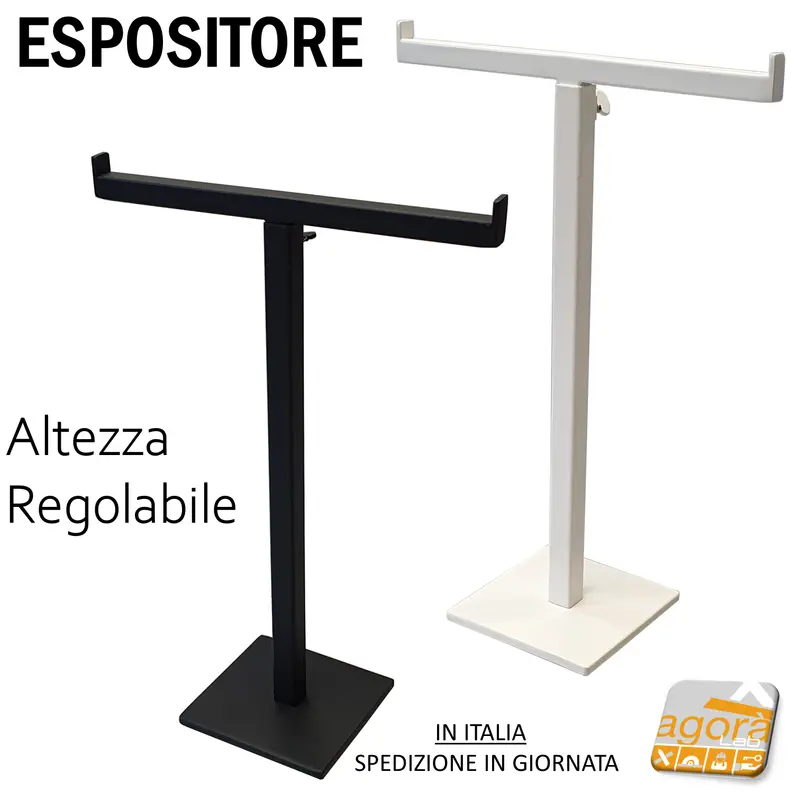2Pz ESPOSITORE DA BANCO A T CON BASE REGOLABILE IN ALTEZZA Bianco-Nero