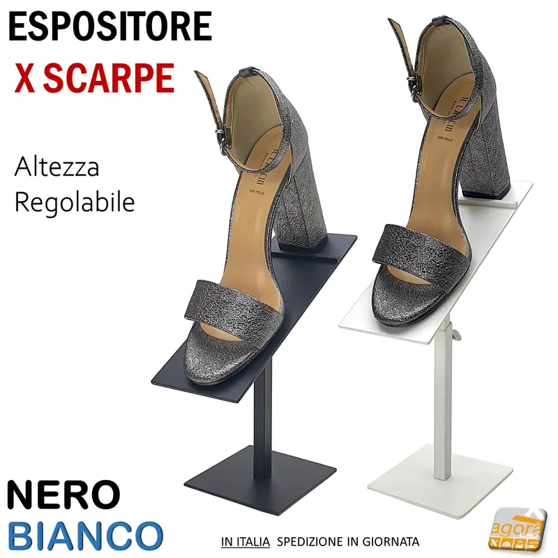 2Pz ESPOSITORE DA BANCO PER SCARPE CON BASE REGOLABILE H23-32 Bianco-Nero