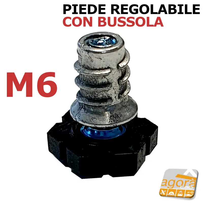 4 pz PIEDI PIEDE PIEDINO FIL. M6 CON BUSSOLA FORO 8MM X MOBILI TELAI E SGABELLI