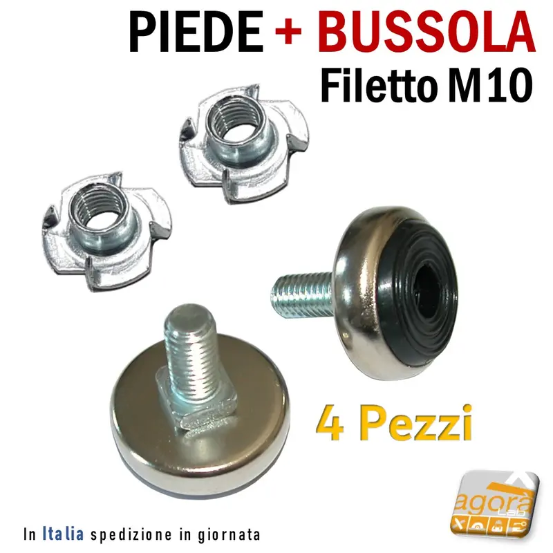 4 PZ PIEDI PIEDE PIEDINO FILETTATO M10X20MM NIC IN GOMMA D35 + BUSSOLA PRESSARE