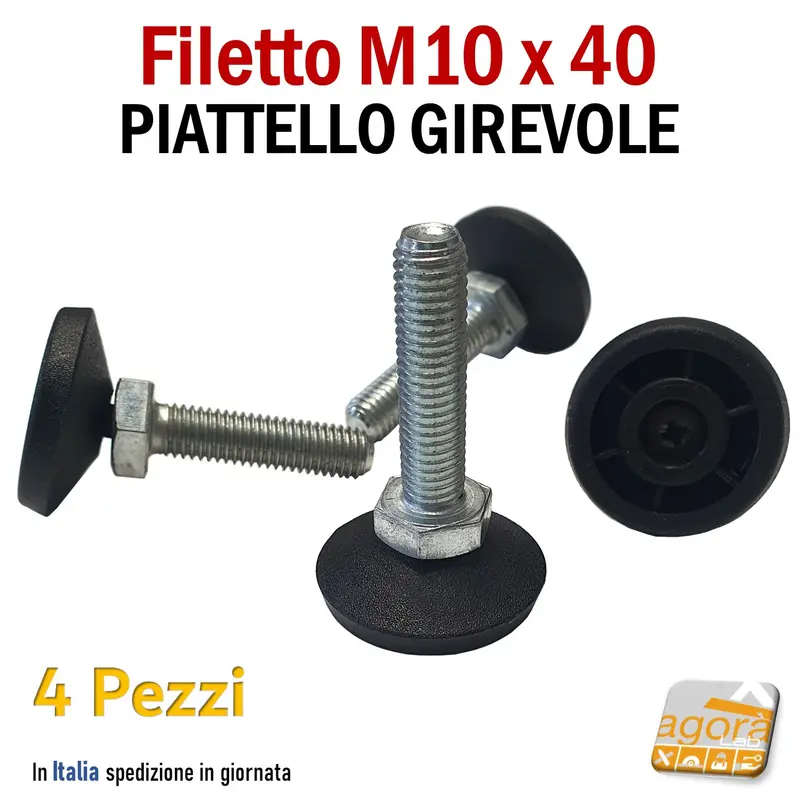 4pz PIEDI PIEDINO REGOLABILE D 37 FILETTATO M10x40MM PIATTELLO GIREVOLE L58