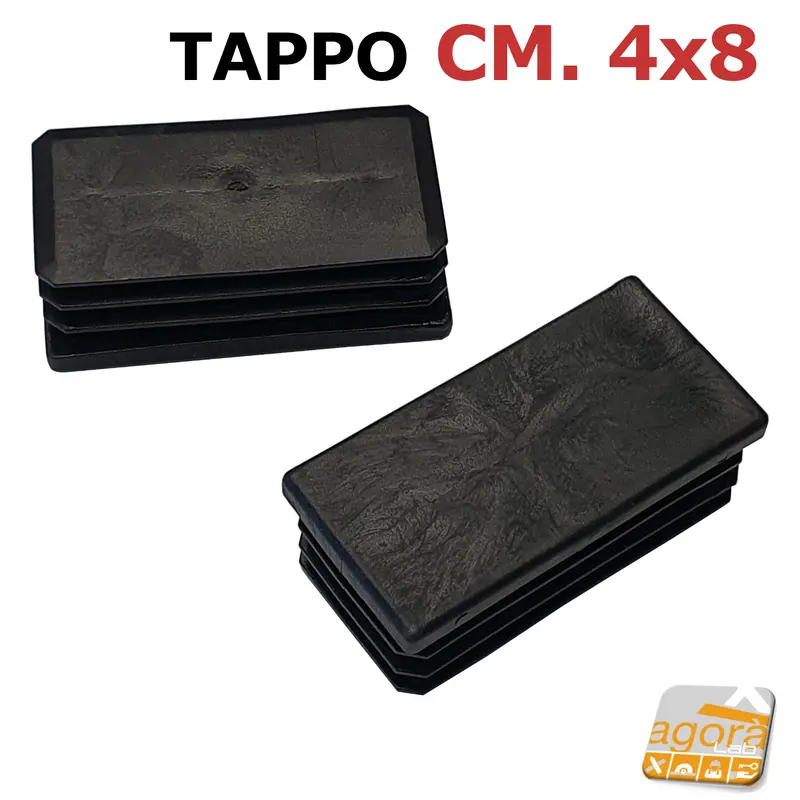 4pz TAPPI TAPPO RETTANGOLARE 40x80mm NERO PUNTALE PLASTICA H 6mm cm 8x4