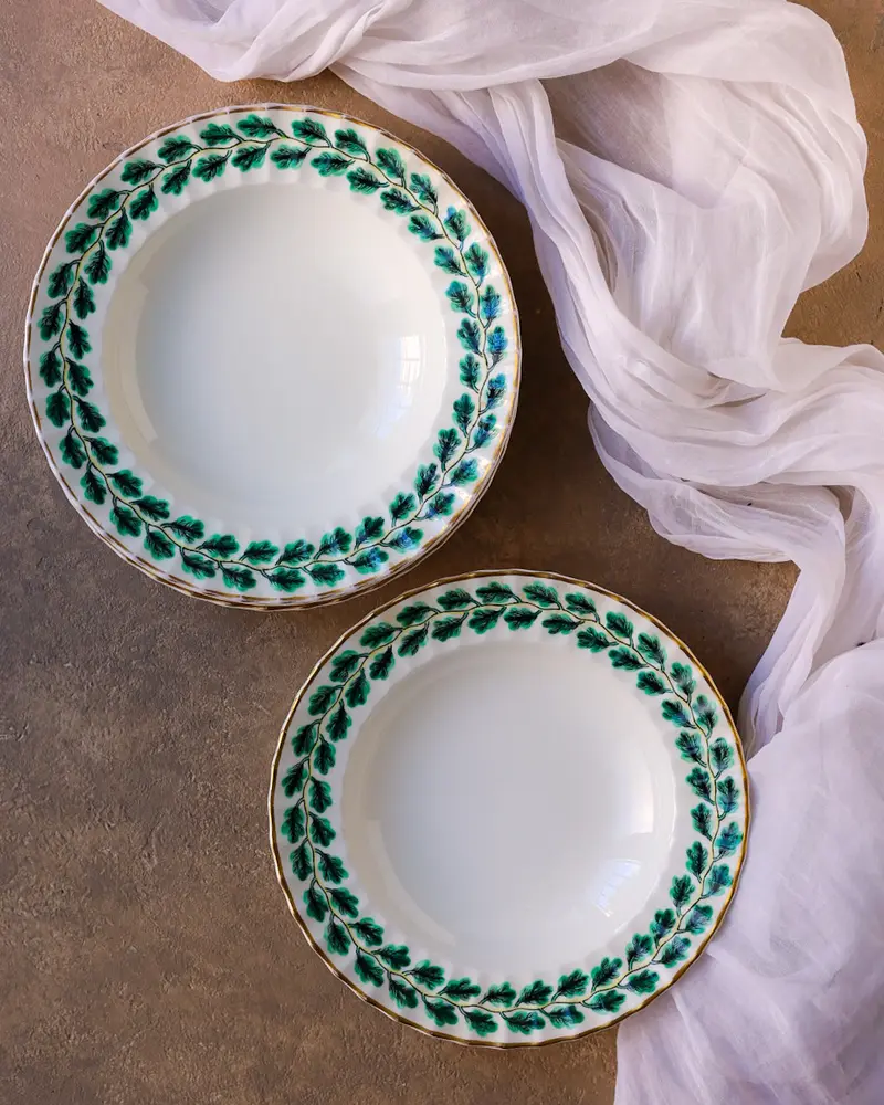 5 piatti fondi royal wordcester con foglie ripassati a mano