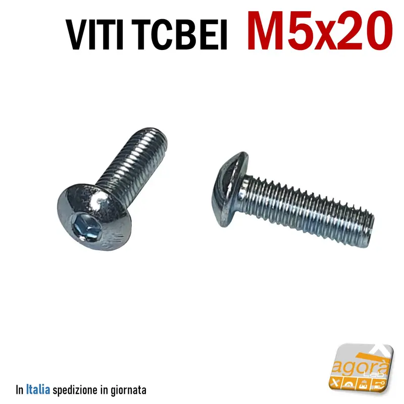 50-500pz VITI TCBEI M 5x20 ZINCATO BIANCO TESTA CILINDRICA BOMBATA BRUGOLA MA5 VITE