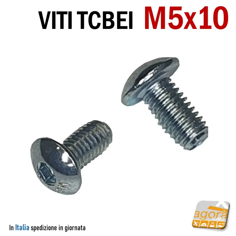500pz VITE VITI TCBEI M 5x10 ZINCATO BIANCO TESTA CILINDRICA BOMBATA BRUGOLA MA5