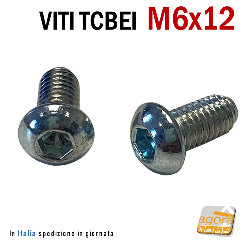 500pz VITE VITI TCBEI M 6x12 ZINCATO BIANCO TESTA CILINDRICA BOMBATA BRUGOLA MA6
