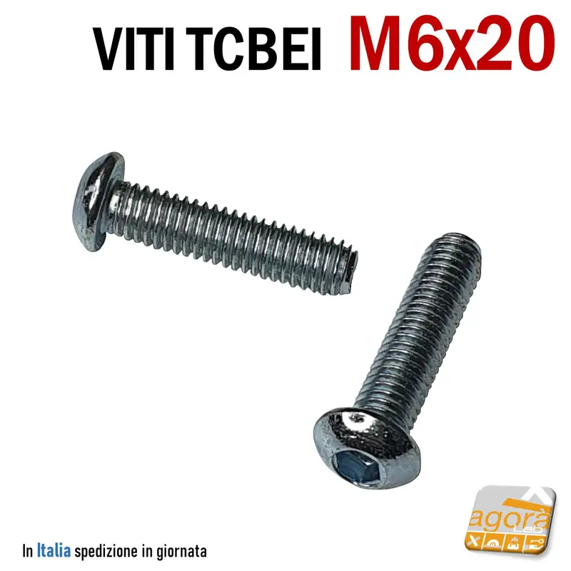 500pz VITE VITI TCBEI M 6x20 ZINCATO BIANCO TESTA CILINDRICA BOMBATA BRUGOLA MA6