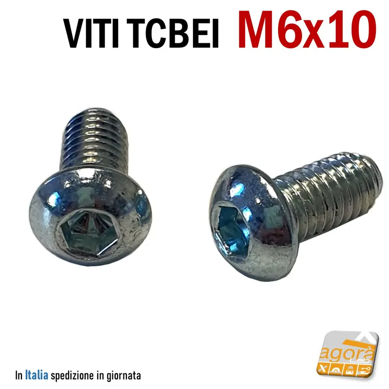 500Pz VITI VITE TCBEI M 6x10 ZINCATO BIANCO TESTA CILINDRICA BOMBATA BRUGOLA MA6