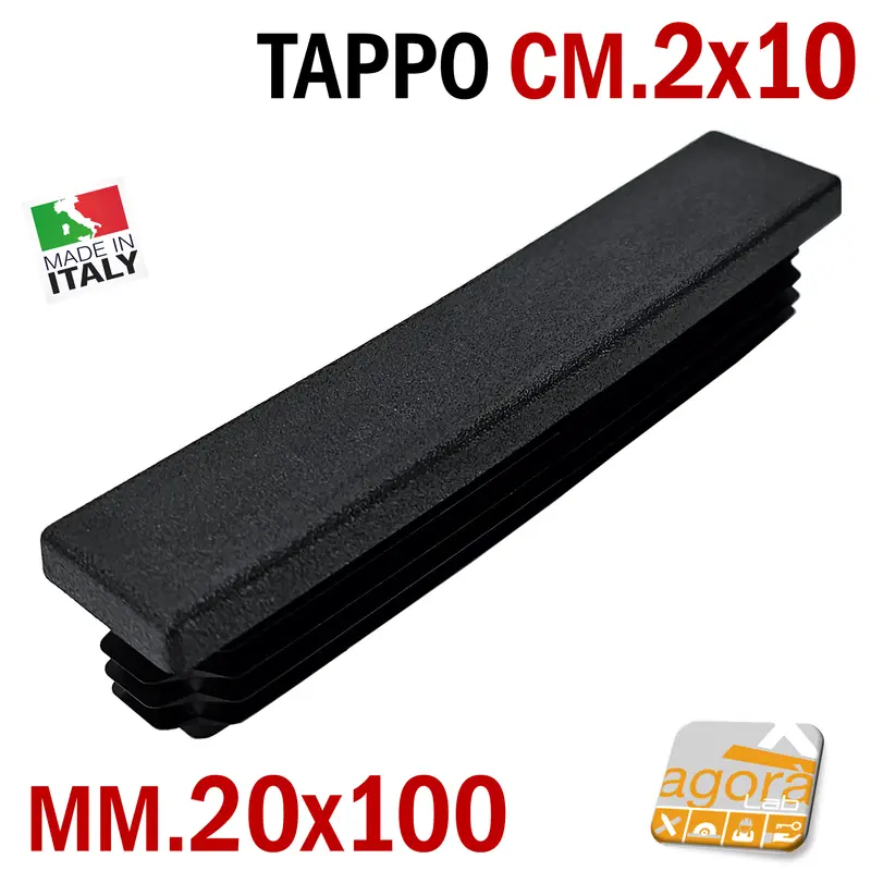 50Pz TAPPI TAPPO RETTANGOLARE 20x100mm NERO PUNTALE PLASTICA altezza 5mm cm 10x2