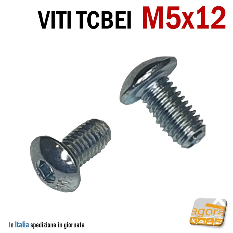 50pz VITE VITI TCBEI M 5x12 ZINCATO BIANCO TESTA CILINDRICA BOMBATA BRUGOLA MA5