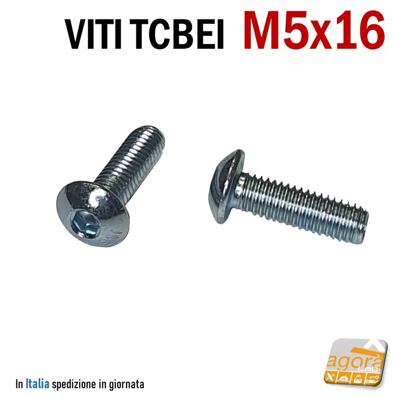 50pz VITE VITI TCBEI M 5x16 ZINCATO BIANCO TESTA CILINDRICA BOMBATA BRUGOLA MA5