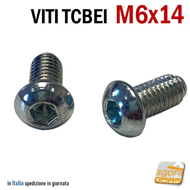50pz VITE VITI TCBEI M 6x14 ZINCATO BIANCO TESTA CILINDRICA BOMBATA BRUGOLA MA6