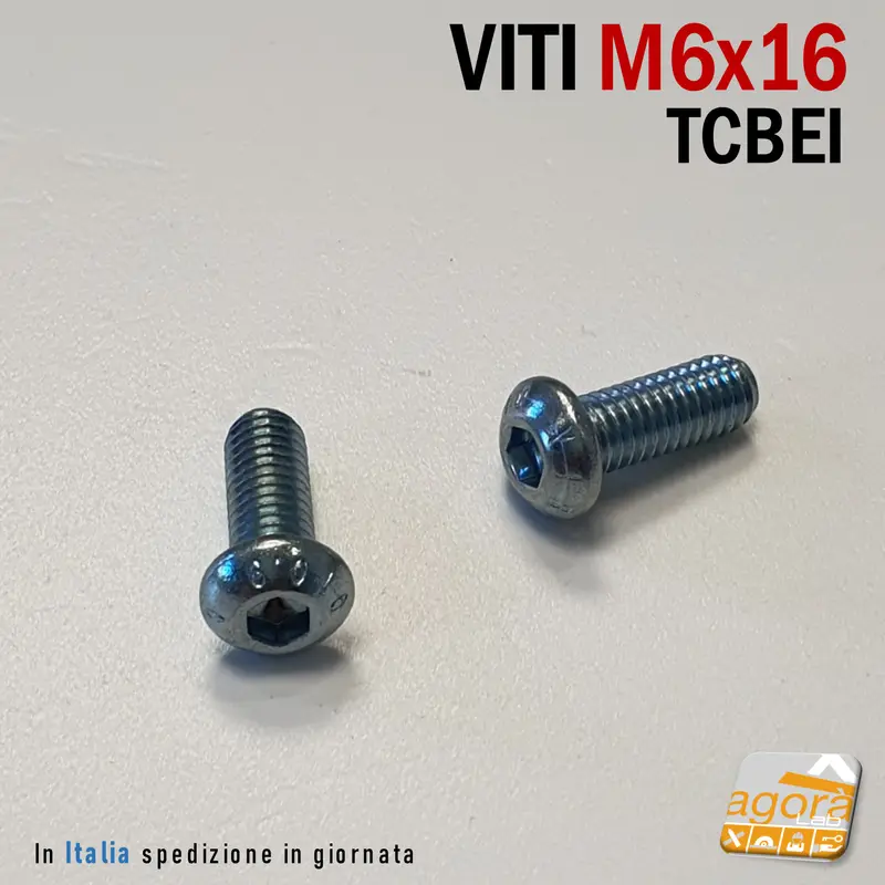 50pz VITI VITE TCBEI M6X16 ZINCATO BIANCO TESTA CILINDRICA BOMBATA ESAGONALE