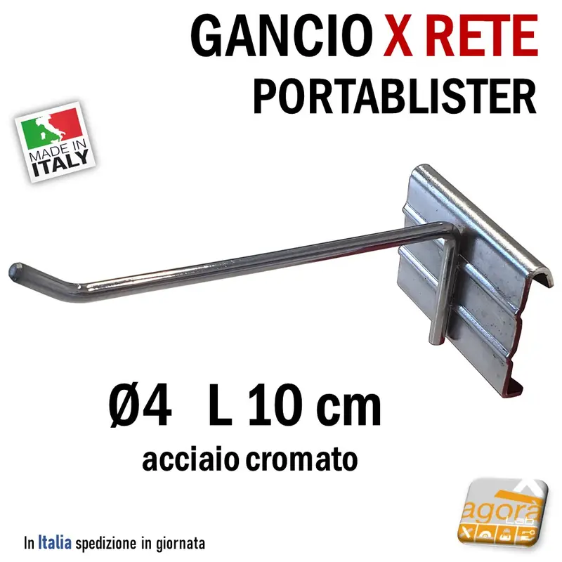 5Pz GANCI GANCIO IN FILO PER ESPOSITORE A RETE PORTA BLISTER 10 CM PER NEGOZIO CROMATO