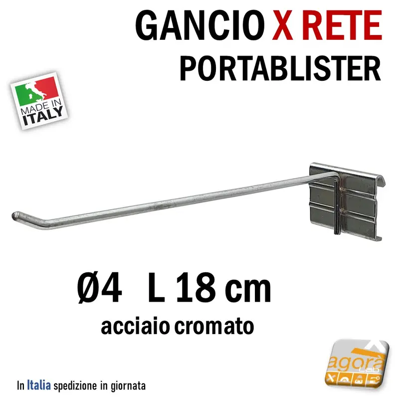 5Pz GANCI GANCIO IN FILO PER ESPOSITORE A RETE PORTA BLISTER 18 CM PER NEGOZIO CROMATO