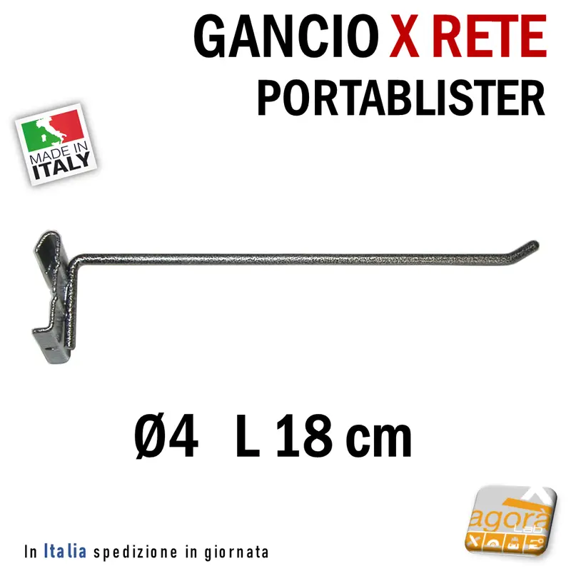 5Pz GANCI GANCIO IN FILO PER ESPOSITORE A RETE PORTA BLISTER 18 CM PER NEGOZIO