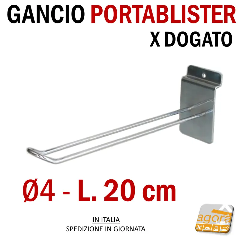 5pz GANCI GANCIO PORTABLISTER 20 CM CROMATI X PANNELLO DOGATO ATTREZZATURA NEGOZI BROCHE ARREDO