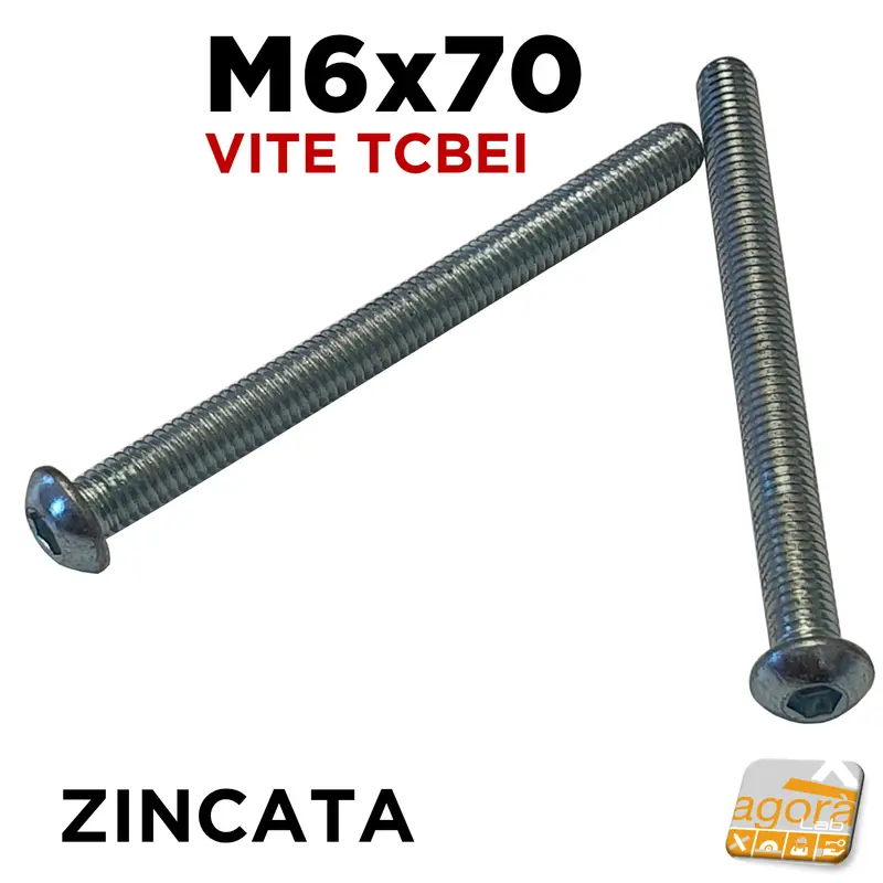 5pz VITI VITE TCBEI M6x70 ZINCATO BIANCO TESTA BOMBATA ESAGONALE FILETTO METRICO