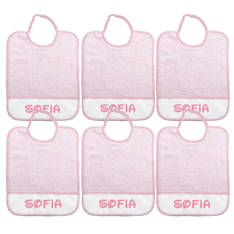 6 BAVAGLINI MAXI 29X36 con ELASTICO personalizzati con il nome che vuoi tu.