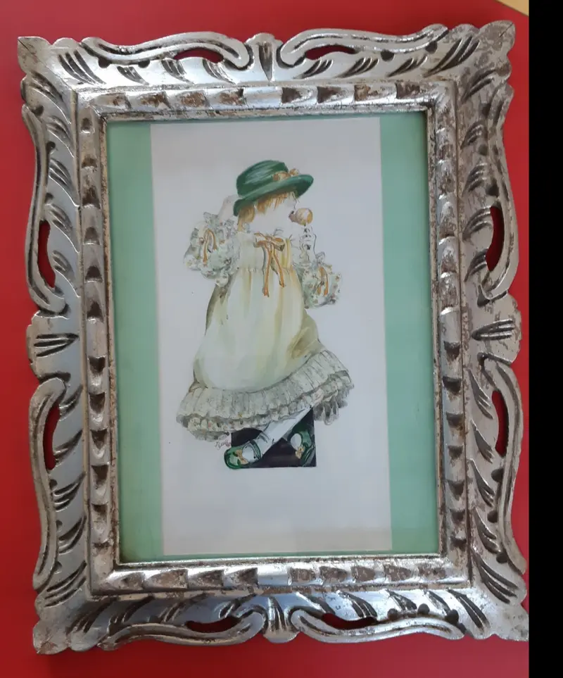 Acquerello bambina con cornice scolpita