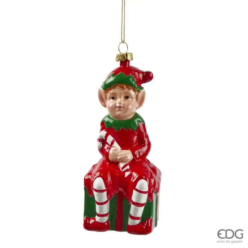 Addobbo Elfo Candy Cane infrangibile h 13,5 cm | EDG - Enzo De Gasperi