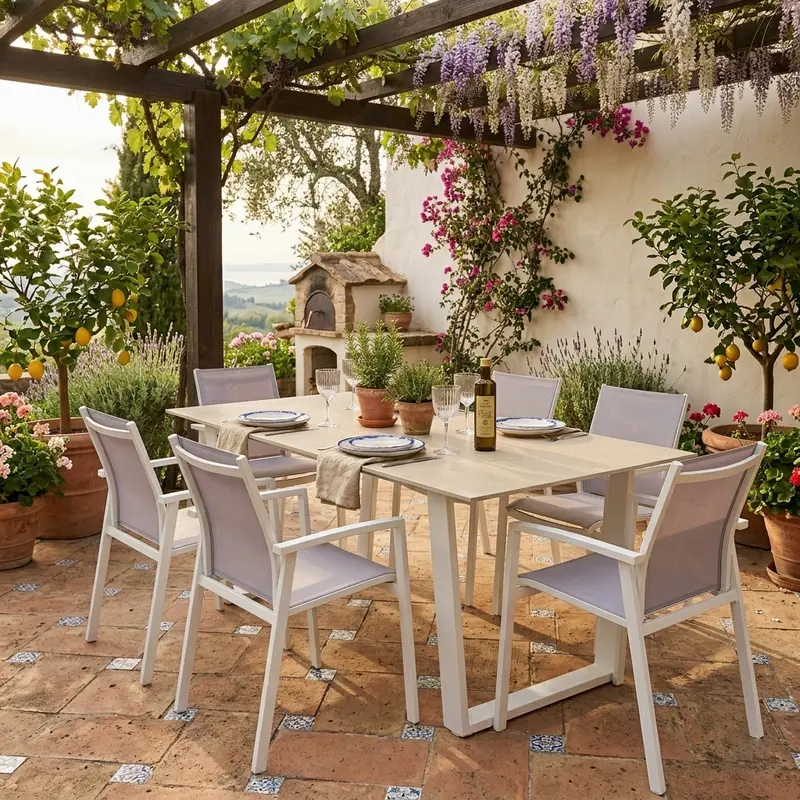 Agata - tavolo fisso in alluminio 160x90 bianco beige