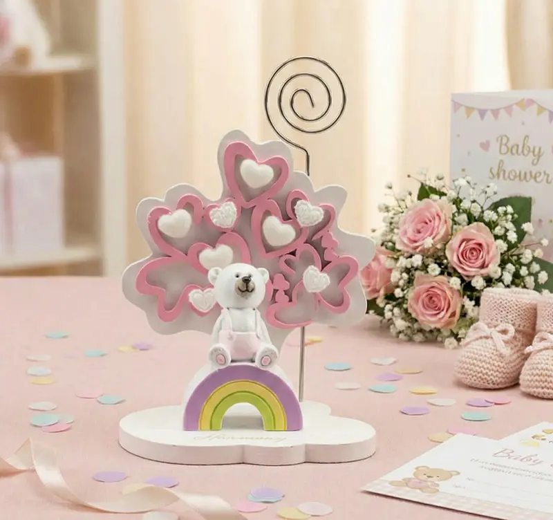 Albero della vita decorato con cuori e orsetto bomboniera battesimo e nascita bambina Harmony RSNB24189