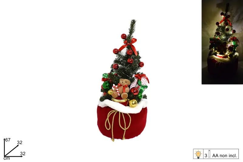 ALBERO DI NATALE C/REGALI IN SACCO C/LUCI BATT. TM-89037