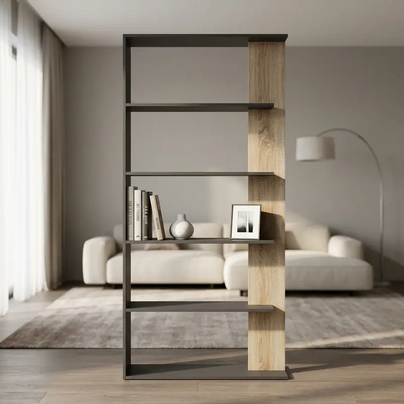 Alceo - libreria antracite in truciolare bilaminato