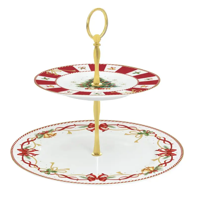 Alzata a 2 ripiani rotondi in porcellana Christmas Tale | Easy Life