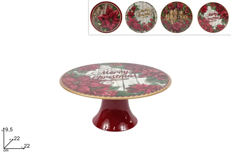 ALZATINA PLASTICA D. 22CM DECORO STELLA DI NATALE 4 ASS.