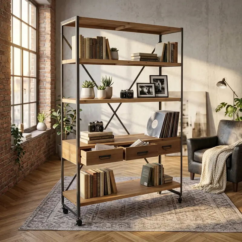 Amalia - libreria in legno e metallo marrone nero