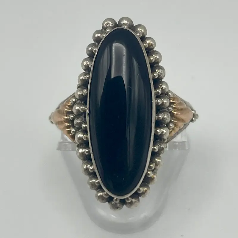Anello onice ovale argento Italia 1970 ca