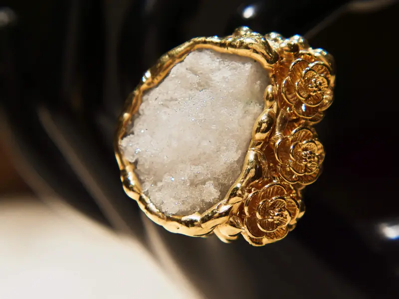 anello ottone con cristallo di rocca,quarzo ialino