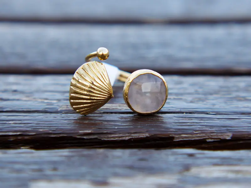anello quarzo rosa e ottone cod.AN4
