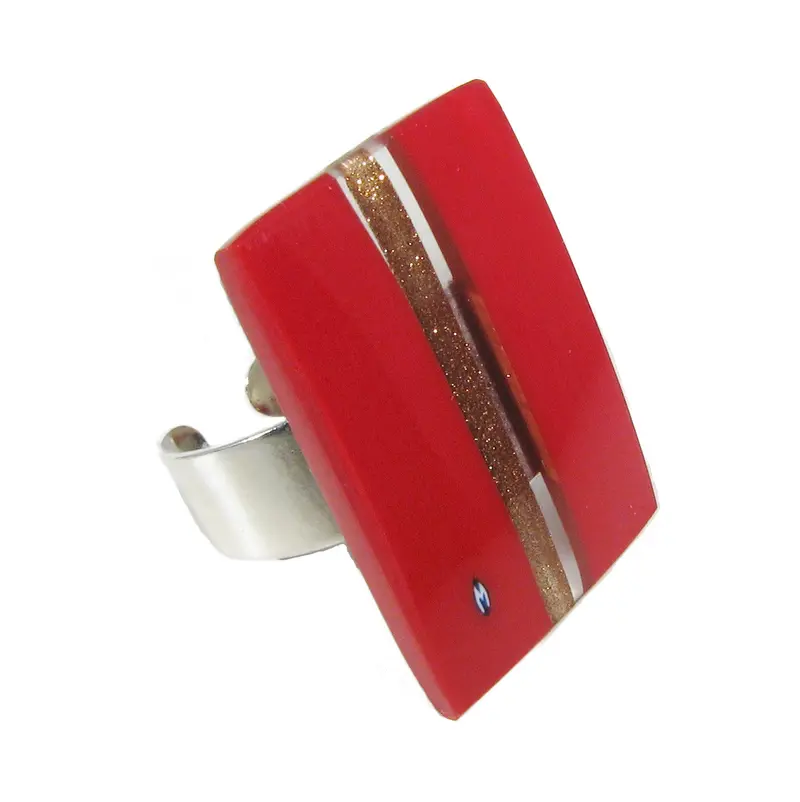 Anello Rettangolare Fascia in Vetro di Murano montatura Argento 925